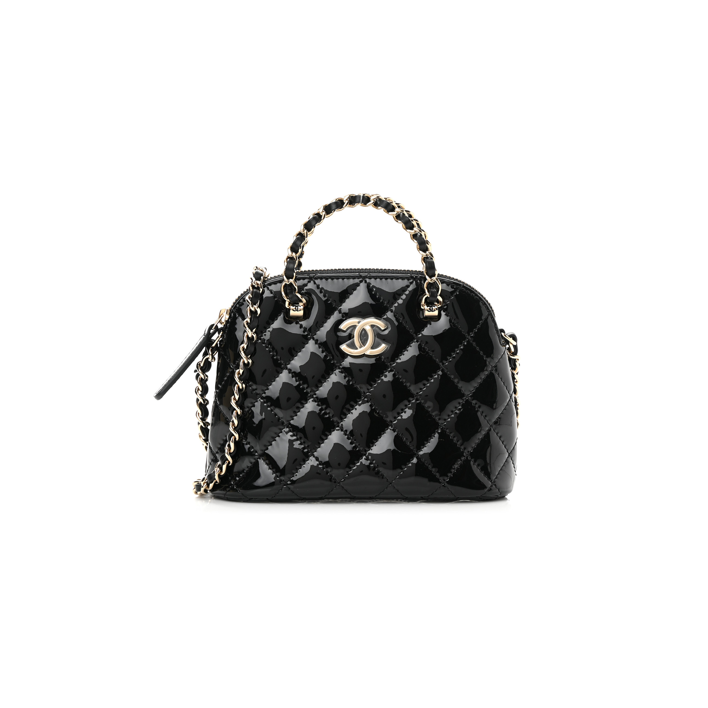 Ch*el master patent calfskin quilted shiny coco clutch with chain black (16*11*5.5cm)